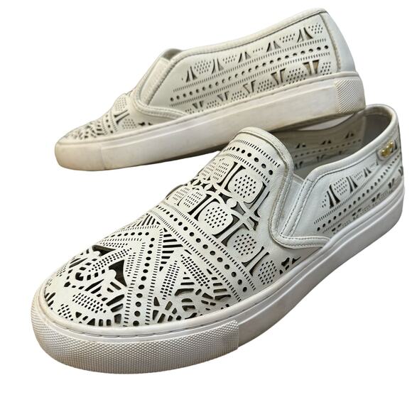 EUC Tory Burch Roselle Laser Cut Leather Slip On Sneakers Size 10 - Picture 1 of 10